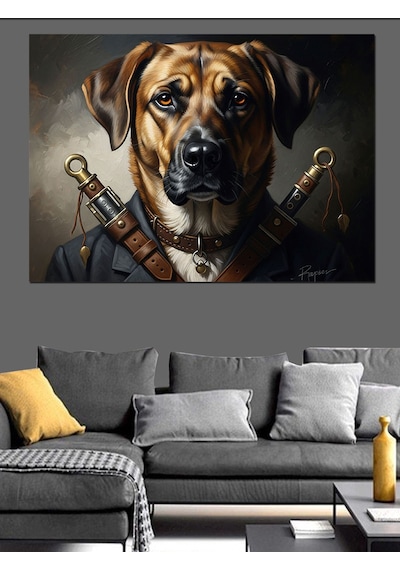 Ahşap Tablo Zırhlı Ve Karizmatik Köpek Portresi