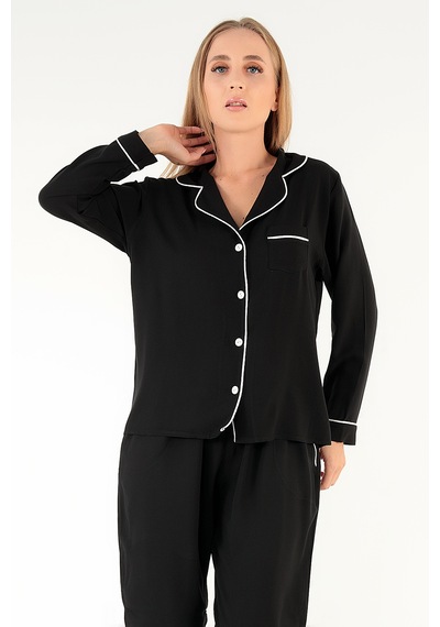 Doremi Uzun Kollu Siyah Kadın Pijama Takım Çok Renkli