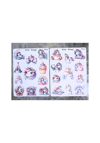 Sevimli Unicorn Tekboynuz Sticker Seti 2 Sayfa 13x17 cm