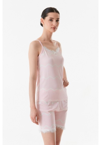 Fullamoda Desenli Dantel Detaylı Şortlu Pijama Takımı 24mıcg631211145-pudra 24MICG631211145-Pudra