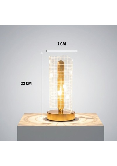 Dalgalı Silindirik Kristal Kareli Model Led Masa Lambası Gold Tabanlı, Dokunmatik, 3 Renk Işık Modlu, Şarjlı Modern Dekoratif Gece Lambası 5570 Beyaz