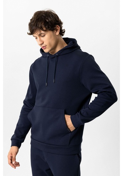 Backandbond Lacivert Regular Fit Pamuklu Kapüşonlu Kanguru Sweatshirt