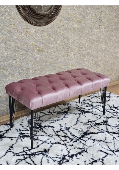 Zafir Siyah Boyalı Tel Ayaklı 90 Cm Puf Bench - Puf - Bench - Kasalı Oturak - Oturak - Yatak Ucu Puf Pembe
