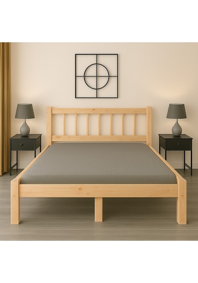 100cm X 190cm Doğal Masif Ahşap Yuvarlak Çıtalı Başlıklı Karyola Doğal Ahşap Natural Renk 100cm X 190cm Doğal Masif Ahşap Yuvarlak Çıtalı Başlıklı Karyola Doğal Ahşap Natural Renk