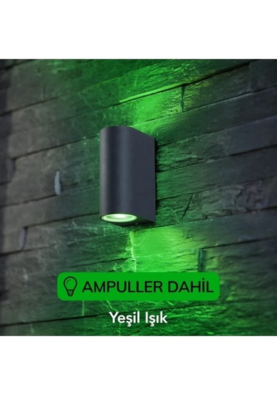 Yeşil Işık Antrasit Kasa Çift Yönlü Dekoratif Iç Ve Dış Mekan Duvar Apliği Antrasit