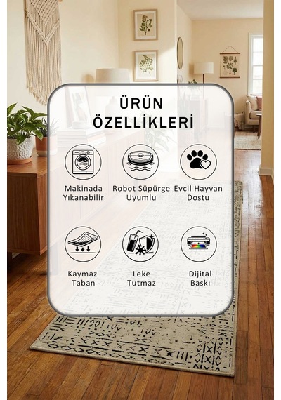 Dijital Baskılı Kaymaz Yıkanabilir Yolluk 6 Vizon