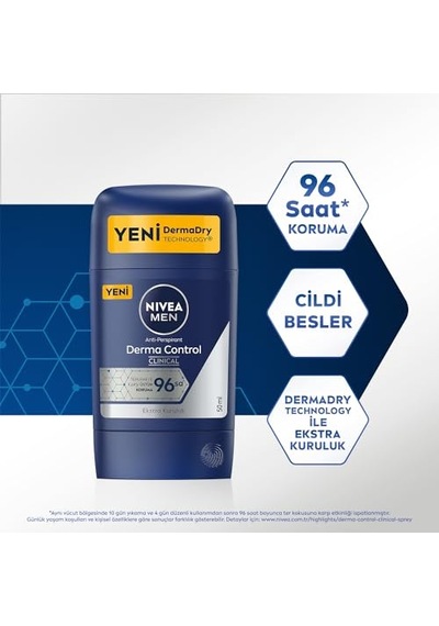 Nıvea Men Erkek Stick Deodorant Derma Control Clinical 50 Ml, 96 Saat Üstün Koruma