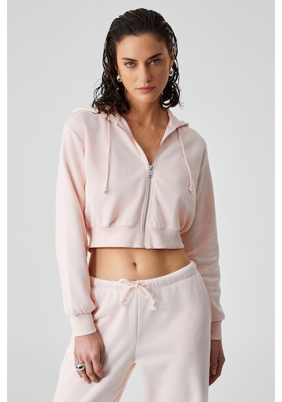 Grımelange ARUBA Kadın %100 Pamuk Uzun Kol Crop Pembe Sweatshirt