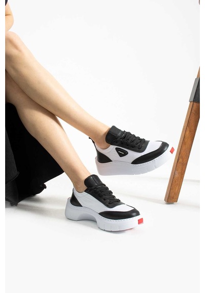 Bestello Bağcıklı Eva Taban Sneaker 331-klytıe-01 Kadın Ayakkabı Sıyah-beyaz