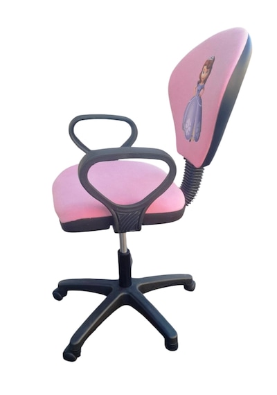 Prenses Baskılı Pembe Renk Çocuk Çalışma Sandalyesi Kız Çocuk Odası Ofis Koltuğu Döner Sandalye Pembe