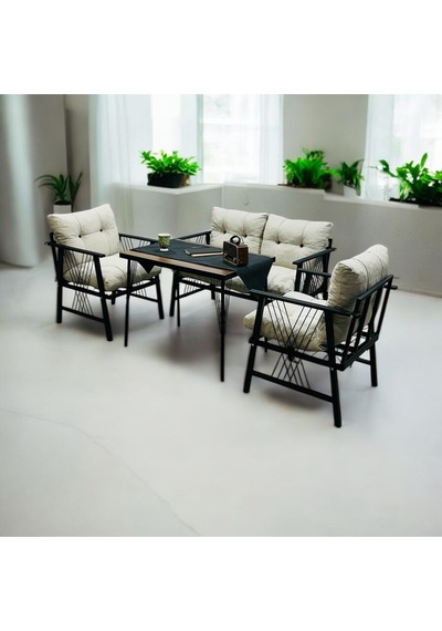 Lüx Bahçe Balkon Mobilyası , Koltuk Takımı , Cafe 2-1-1 Masalı Takım Bej