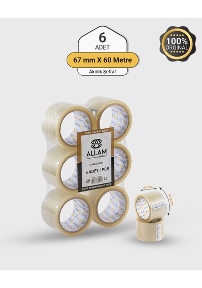 6 Adet Akrilik Şeffaf Koli Bandı 60mm X 67mt Güçlü Yapışkan
