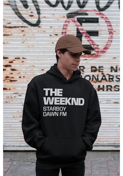 Sevbano The Weeknd Starboy Dawn Fm Yazılı Unisex Oversize Rapper Tasarım Siyah