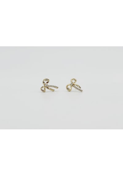 14k Gold Plated Mini Shiny Bow Stud Küpe Gold