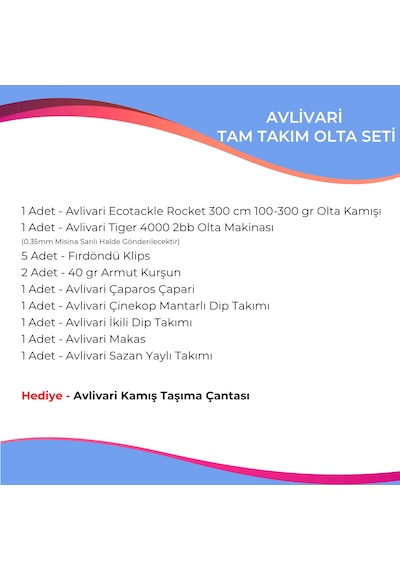 Avlivari Eco Tackle Rocket 300 Cm 100-300 Gr Olta Kamışı - Tiger 4000 Olta Makinası Tam Takım Kıyı Hobi Olta Seti-9838