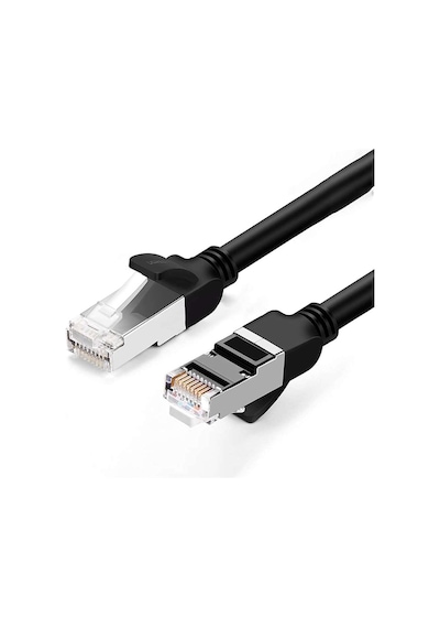 Cat6 Saf Bakır Metal Konnektör Ethernet Kablosu Siyah 1 Metre