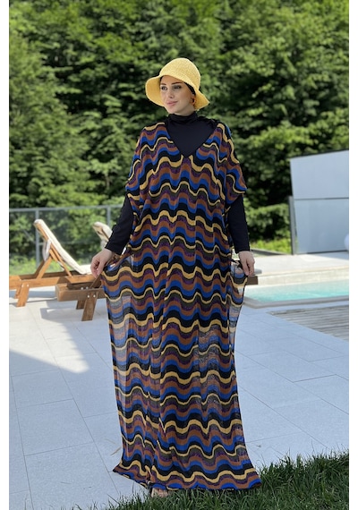 Remsa Tesettür Mayo Üzerine Triko Örme Tek Kaftan Pareo 430-t9 Renkli Turuncu