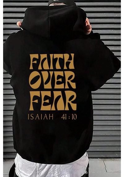 Faith Over Fear Baskılı Oversize Sweatshirt Siyah