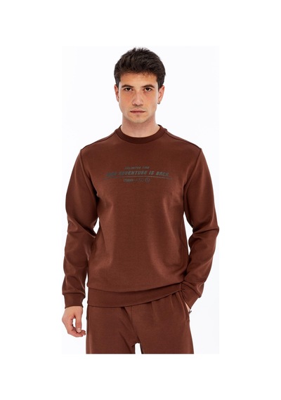 AR-MA Arma Erkek Slim Fit Sweatshirt Yazı Baskılı, Scuba Interlok, Bisiklet Yaka, Basic K30124685502 Kahverengi