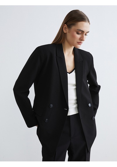 Lcw Studıo Siyah Kruvaze Yaka Kadın Blazer Ceket