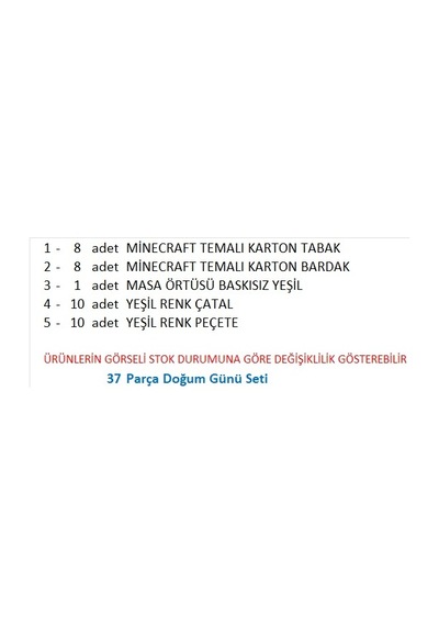 Minecraft Tabak, Bardak, Yeşil Masa Örtüsü, Çatal