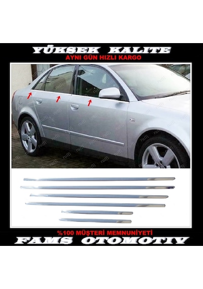 Audi A4 B6 B7 Krom Cam Çıtası 6 Prç 2000-2008 P. Çelik