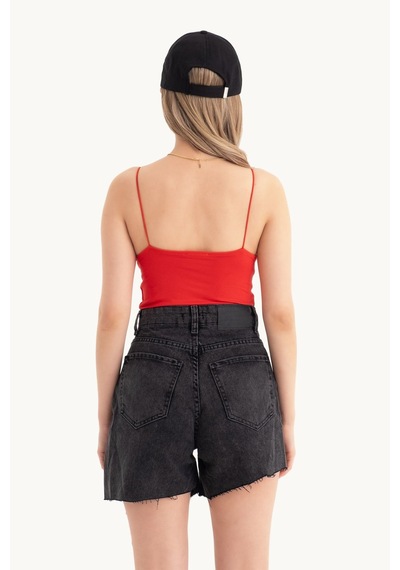 Hiccup Askılı Crop Basic Kısa Bluz Kırmızı