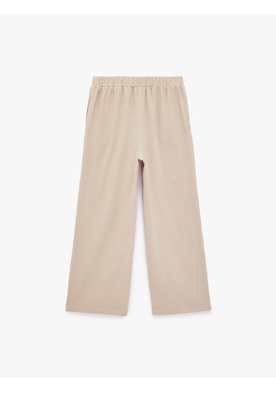 Koton Beli Lastikli Pamuklu Geniş Paça Müslin Pantolon Vizon 6sak40147uw