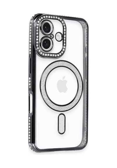 Apple Uyumlu iPhone 16 Uyumlu Kılıf Joke Simli Magneticsafe Kılıf - Siyah