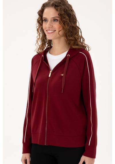 U.S. Polo Assn. Kadın Bordo Kapüşonlu Fermuarlı Sweatshirt 50297354-VR014