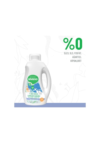 Siveno %100 Doğal Çamaşır Sabunu %100 Bitkisel Deterjan Kendinden Yumuşatıcılı Konsantre Vegan 750 ML