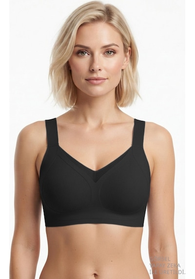 Cottonill Seamless Bra - Elvora Lazer Kesim Rib Dokulu Tül Detaylı Balensiz Kadın Sütyen 3'lü Paket-2 Çok Renkli