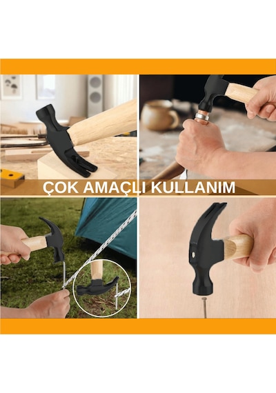 320gr Profesyonel Çatal Ağızlı Ahşap Sap Claw Çekiç 12cm Çelik Ergonomik Çivi Sökme Çakma Dayanıklı
