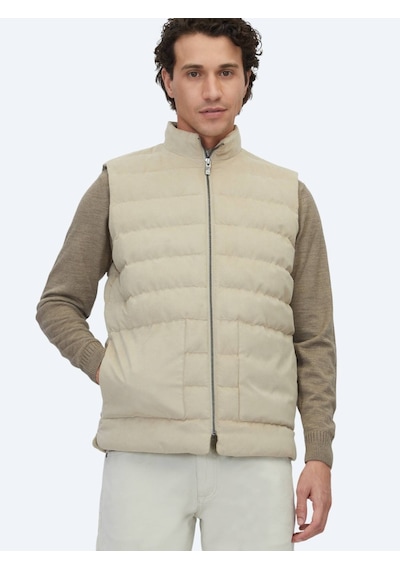 Bej Regular Fit Dik Yaka Casual Dokuma Spor Yelek Bej