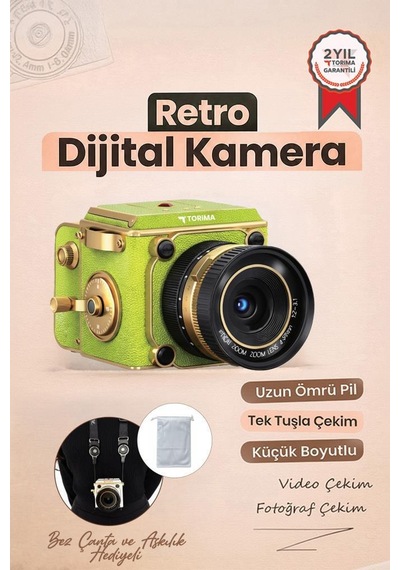 Vintage Dijital Kamera Selfie Video Vlog Kamerası Fotoğraf Makinesi Cmr48 Açık Yeşil