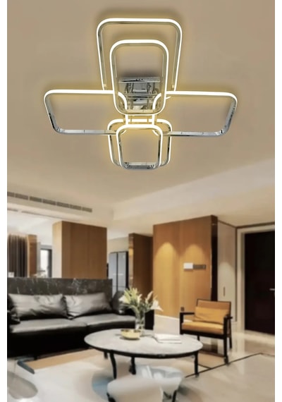 6' Lı Kare Plafonyer Led Avize Tavana Yapışık Modern Spor Avize - Krom Krom