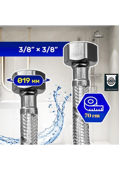 70 Cm Paslanmaz Çelik Örgülü Flex Hortum 3/8"x3/8" Klozet& ... Gri - Gümüş