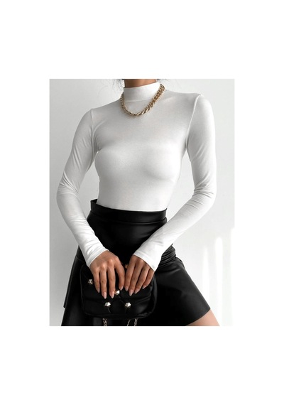 Unika Boutique Uzun Kollu Boğazlı Likralı Penye Badi Beyaz