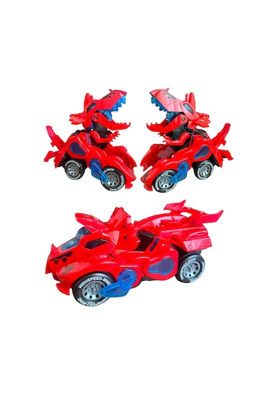 Trex Dinazor Figür Araba Sesli Işıklı Pilli Müzikli Transformers Robot Dinozor 20cm - Kırmızı Kırmızı
