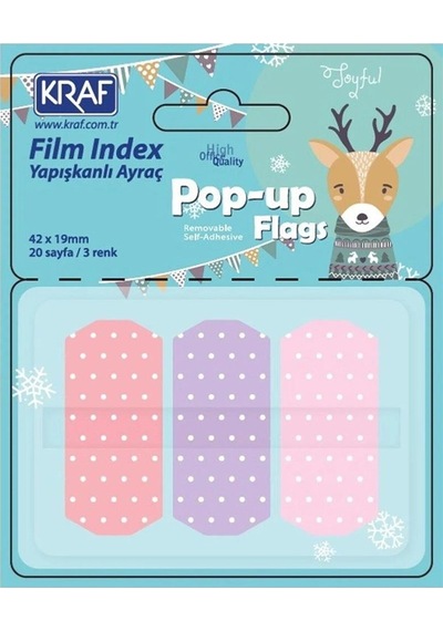 Kraf Pop-up Yapışkanlı Şeffaf Film İndex Puantiyeli 3 Renk X 20 Yaprak 42x19 MM