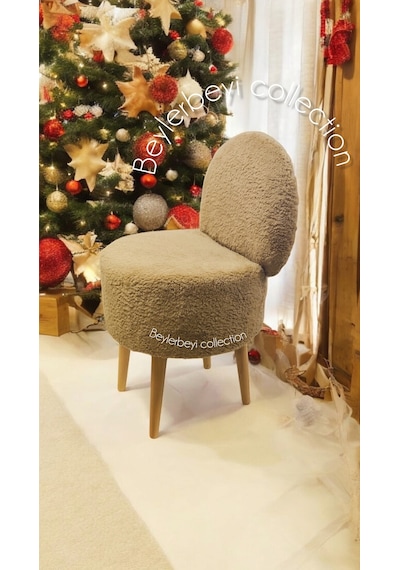 Berjer,makyaj Pufu, Sırtlı Puf, Kahverengi Peluş. Bench,puf, Yüksek Ayaklı Puf Kahverengi