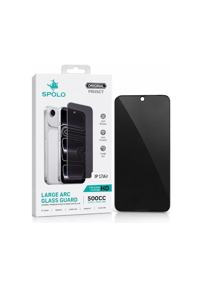 Spolo İphone 17 Air Hayalet Ekran Koruyucu 500cc Full Hd Large Arc Gizlilik Camı Darbe Ve Çizilme Koruyucu
