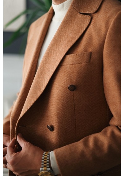 Avni Ceylan Premium Orange Slim Fit Erkek Kaşe Kaban Turuncu