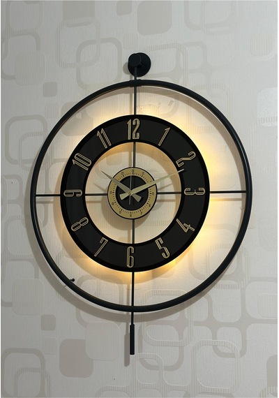 Pey Aksesuar Metal Camlı Duvar Saati 60x80 Cm Büyük Boy Işıklı Gerçek Cam Siyah-şeffaf-siyah-gold M61-siyah-şeffaf-siyah-gold