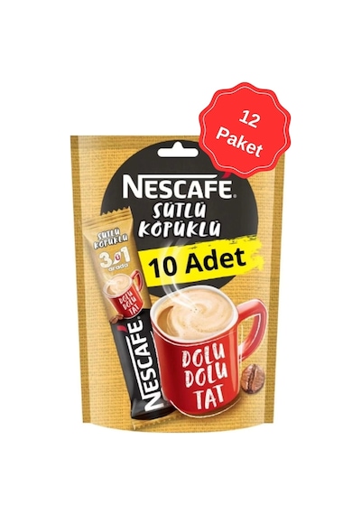 Nescafe 3ü 1 Arada Sütlü Köpüklü Kahve 17.4g 10lu X 12 Paket