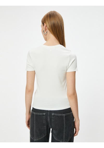 Koton Baskılı Tişört Kısa Kollu Bisiklet Yaka Slim Fit Pamuklu Ekru 5wal10386ık Ekru