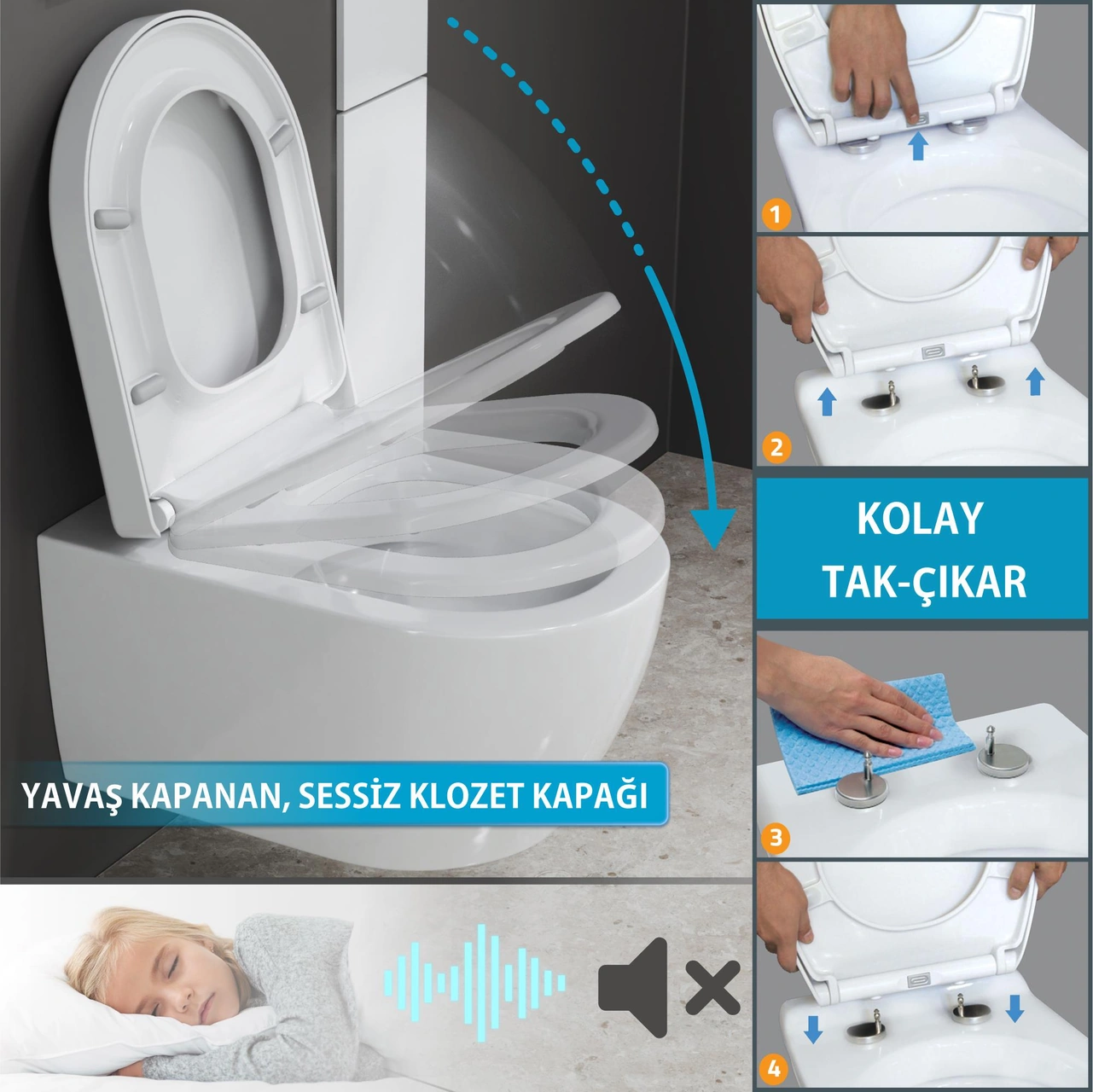 Aqua Bagno Cocon 2.0 Kanalsız Asma Klozet 54 Cm Yavaş Kapanır Kapak Dahil 2 Parça Set Beyaz Beyaz