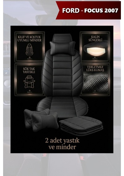 Focus 2007 Uyumlu Premium Lüks Siyah Renk 2 Adet Minder Ve Yastık