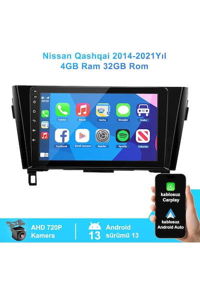 Nissan Qashqai 2014-2021yıl Carplay Navigasyon 4gb Ram 32gb Rom
