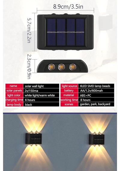 Tr 6ledli Solar Duvar Lambası Aplik Güneş Enerji Gün Işığı 2 Li Set